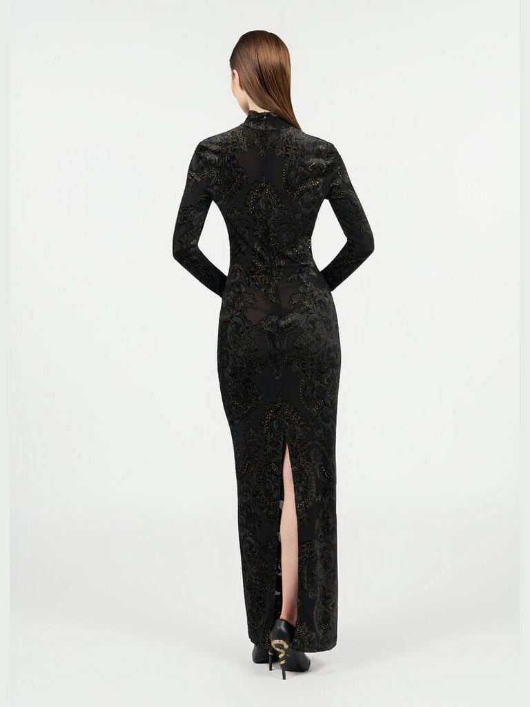 Dress with ornamental black print