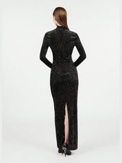 Dress with ornamental black print