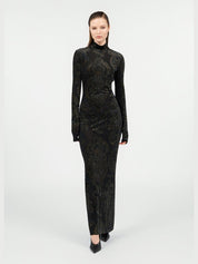 Dress with ornamental black print