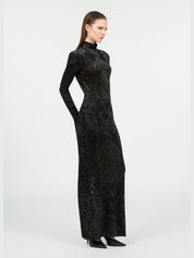 Dress with ornamental black print