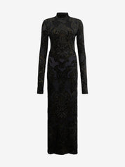 Dress with ornamental black print