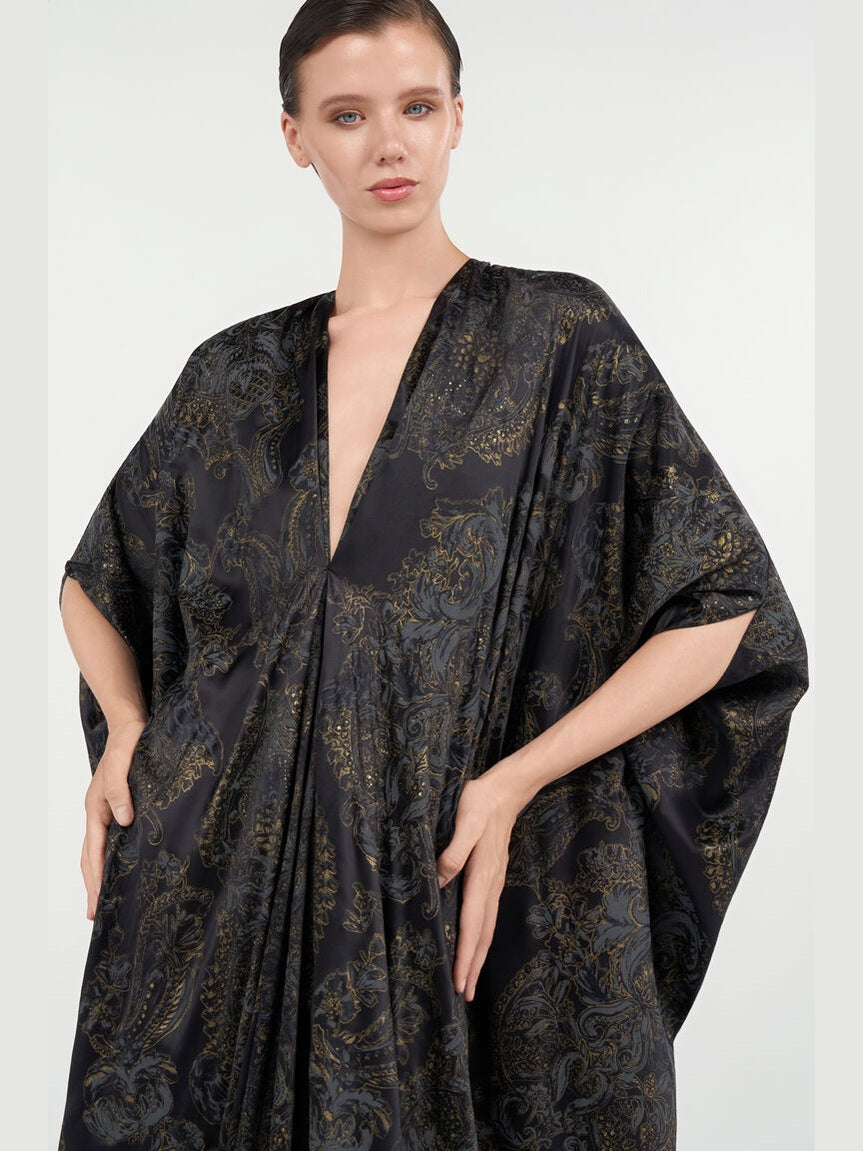 Ornamental black silk kaftan