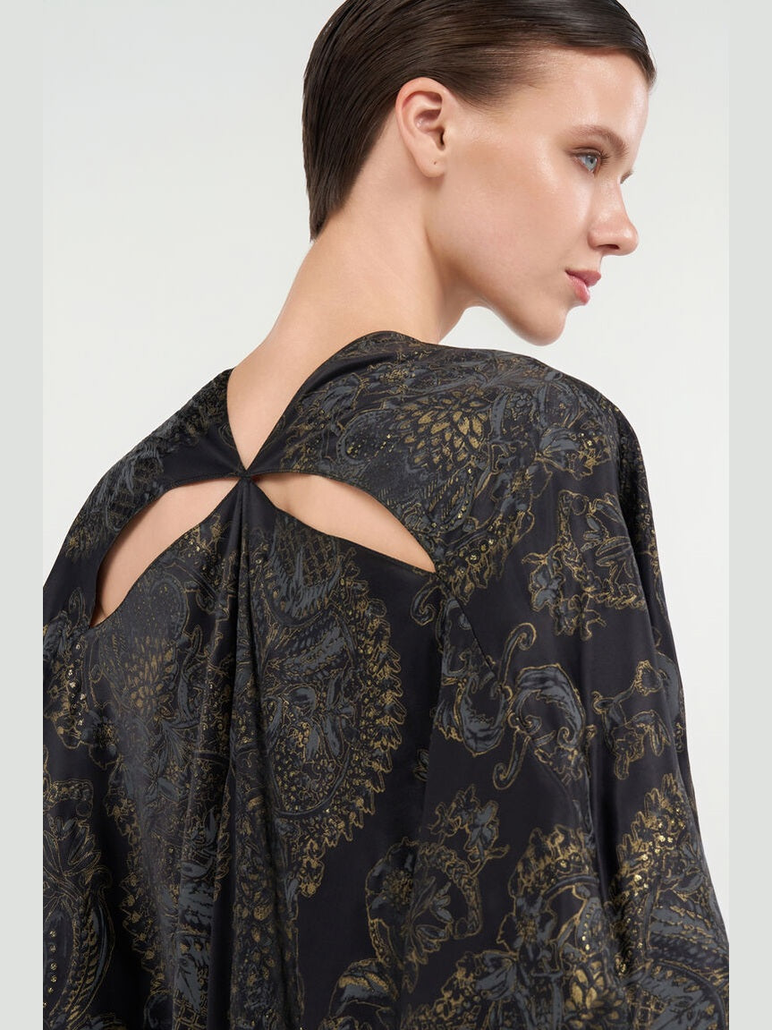 Ornamental black silk kaftan