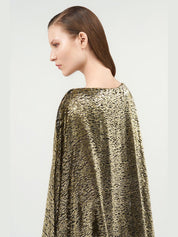 Asymmetric gold lamé dress