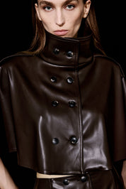 Brown vegan leather midi skirt