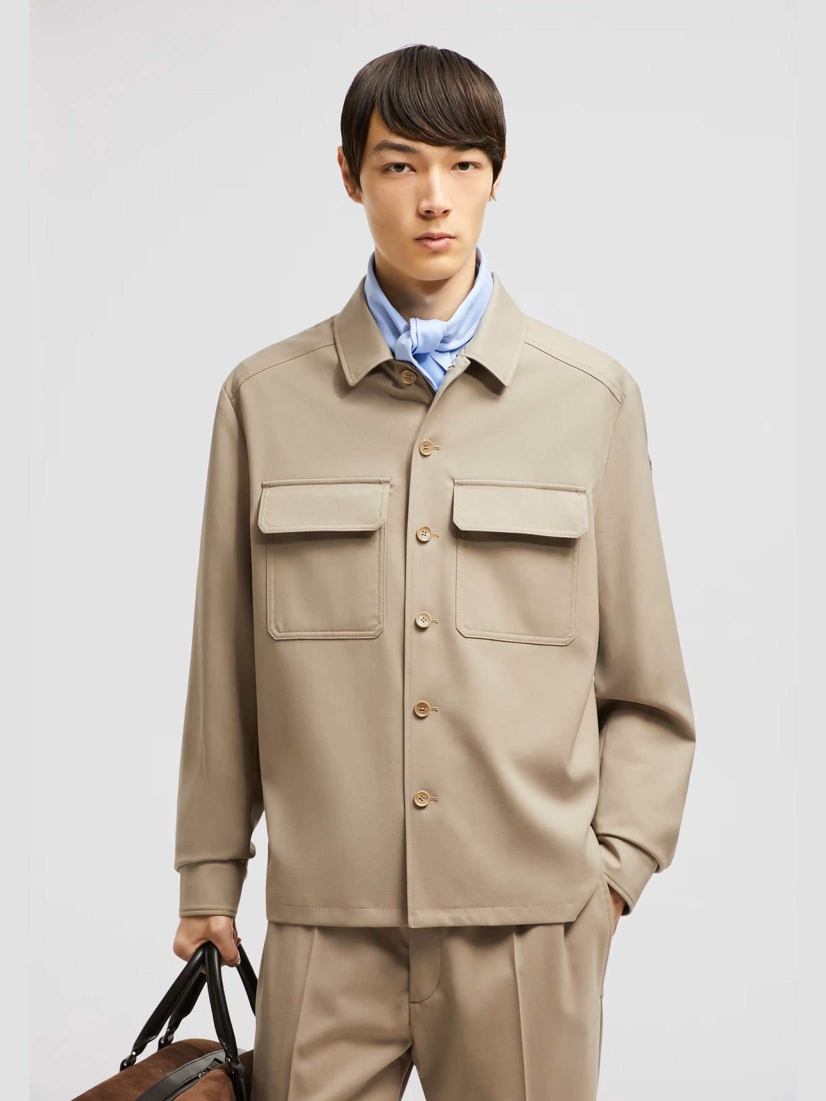 Wool gabardine long sleeve shirt