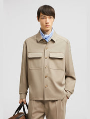 Wool gabardine long sleeve shirt