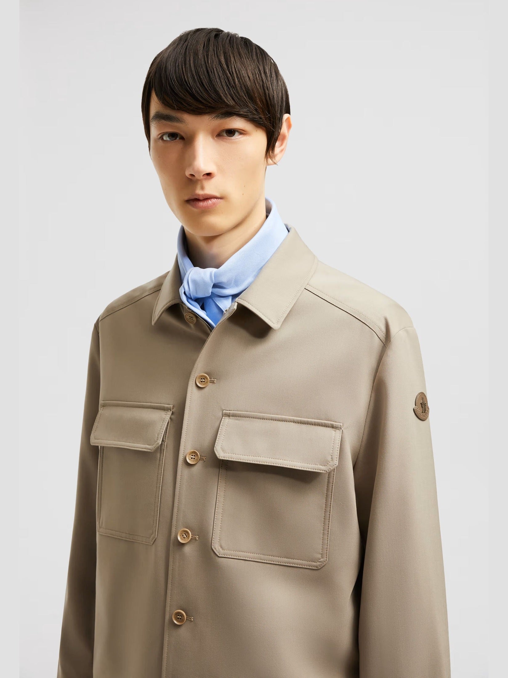 Wool gabardine long sleeve shirt