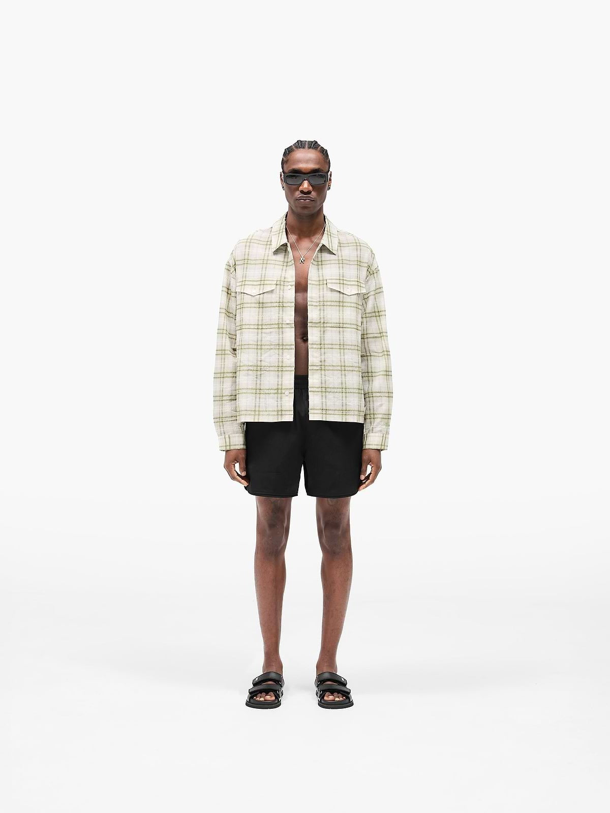 Sheer long sleeve flannel shirt