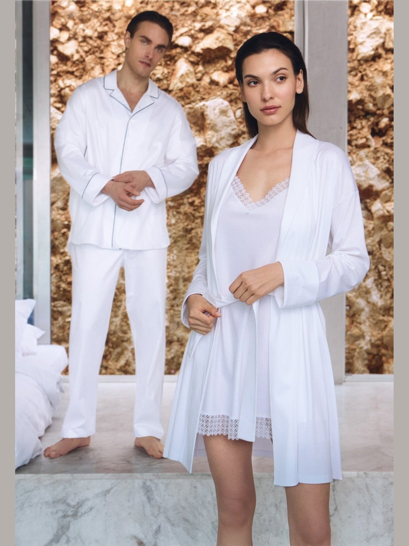 Luxury jacquard pyjama long - white