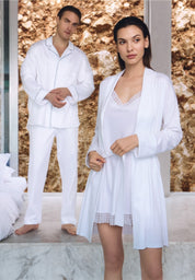 Luxury Jacquard Pyjama Long - white