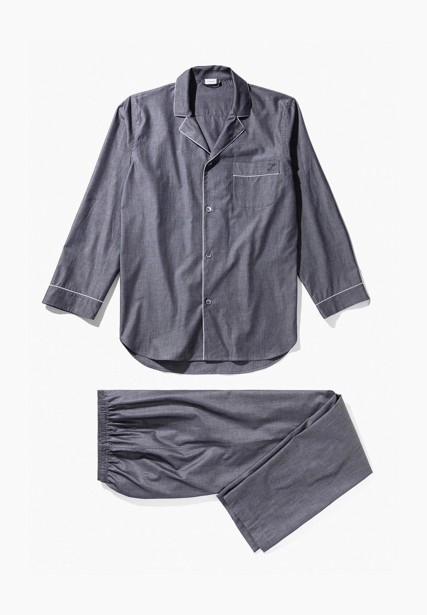 Woven Nightwear Pyjama Long - dark grey mélange