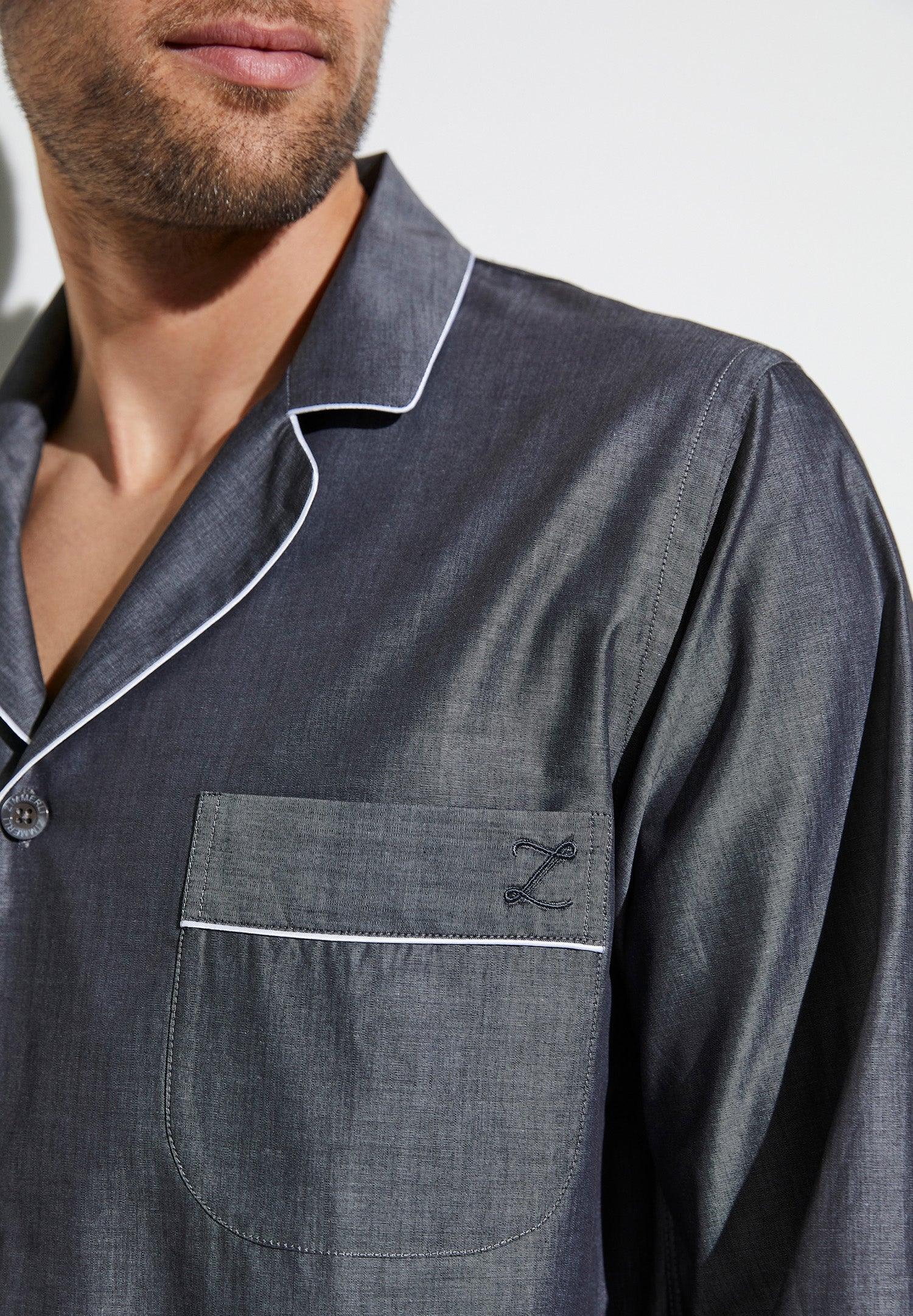 Woven Nightwear Pyjama Long - dark grey mélange