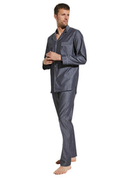 Woven Nightwear Pyjama Long - dark grey mélange
