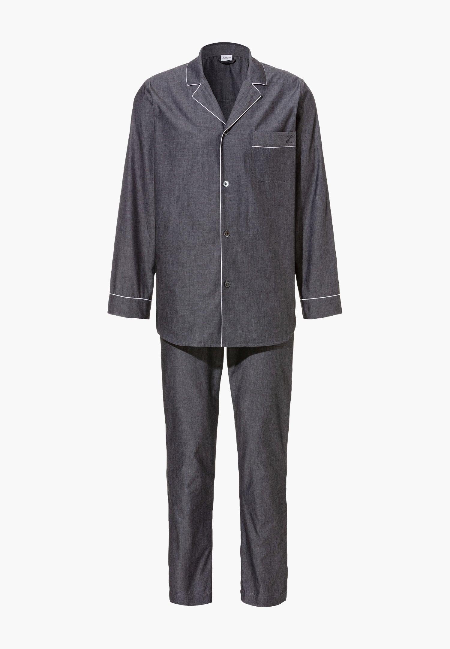 Woven Nightwear Pyjama Long - dark grey mélange