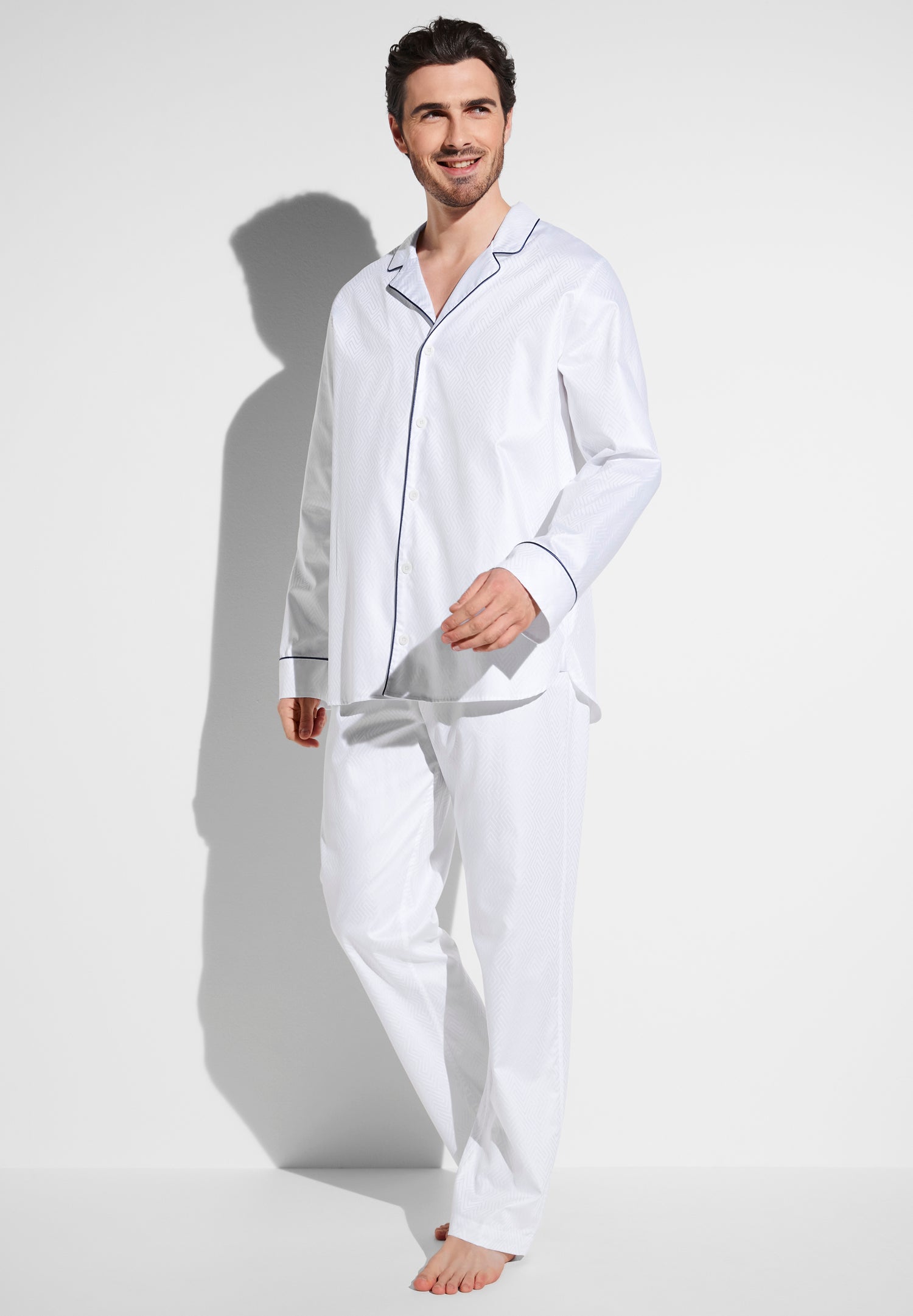 Luxury Jacquard Pyjama Long - white