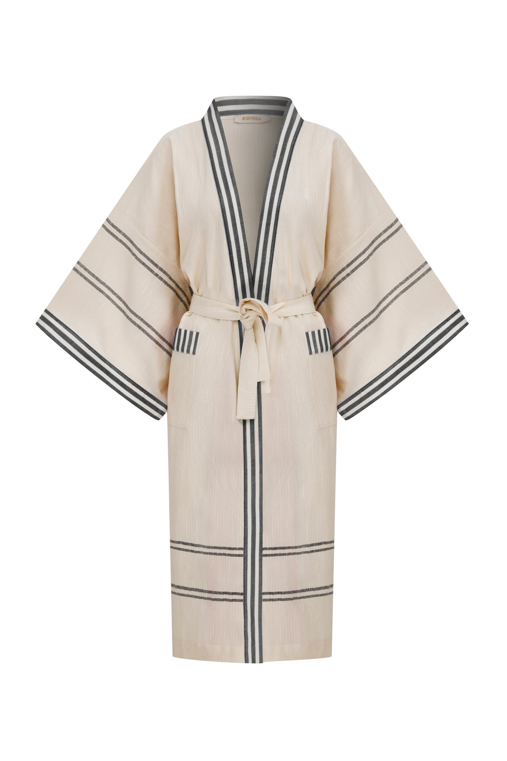Pesthamal cotton kimono with kutnu trim