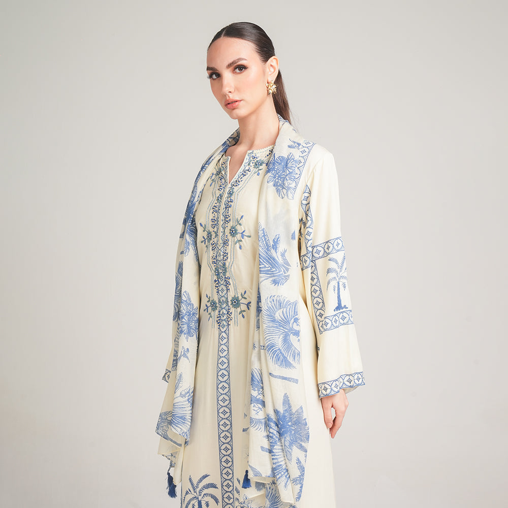 PRINTED COTTON DRESS WITH SCARF