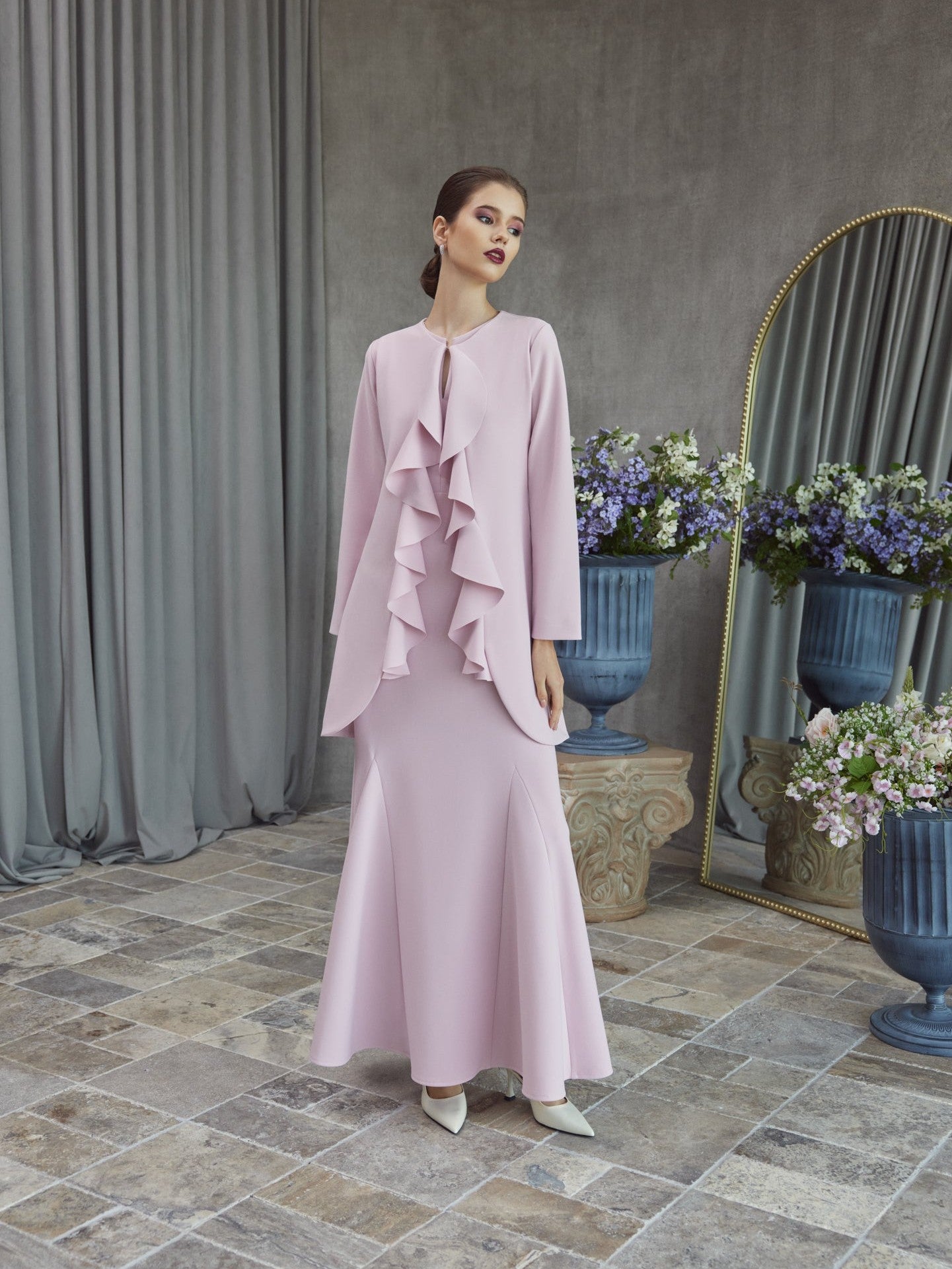 Banan jo's peony ruffle crepe gown