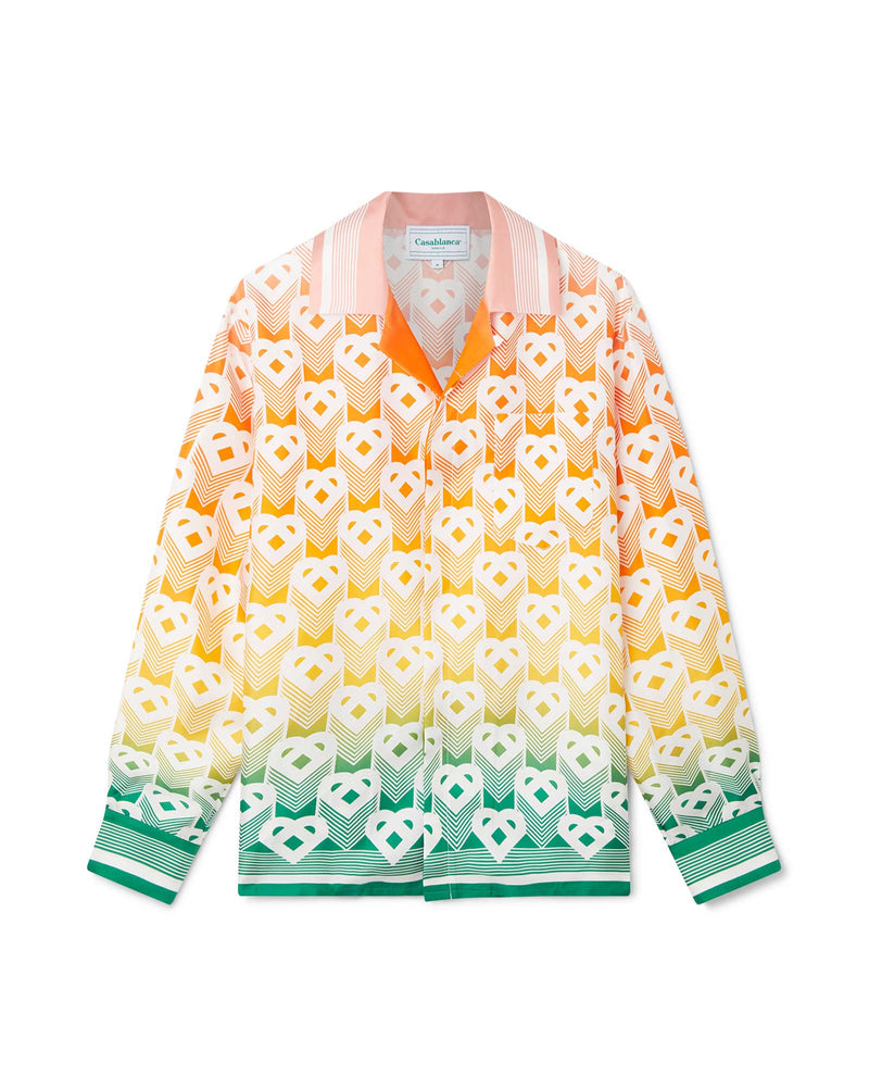 Gradient heart monogram silk shirt