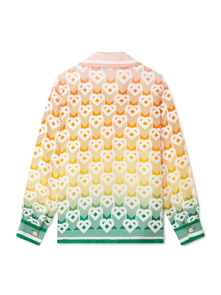 Gradient heart monogram silk shirt