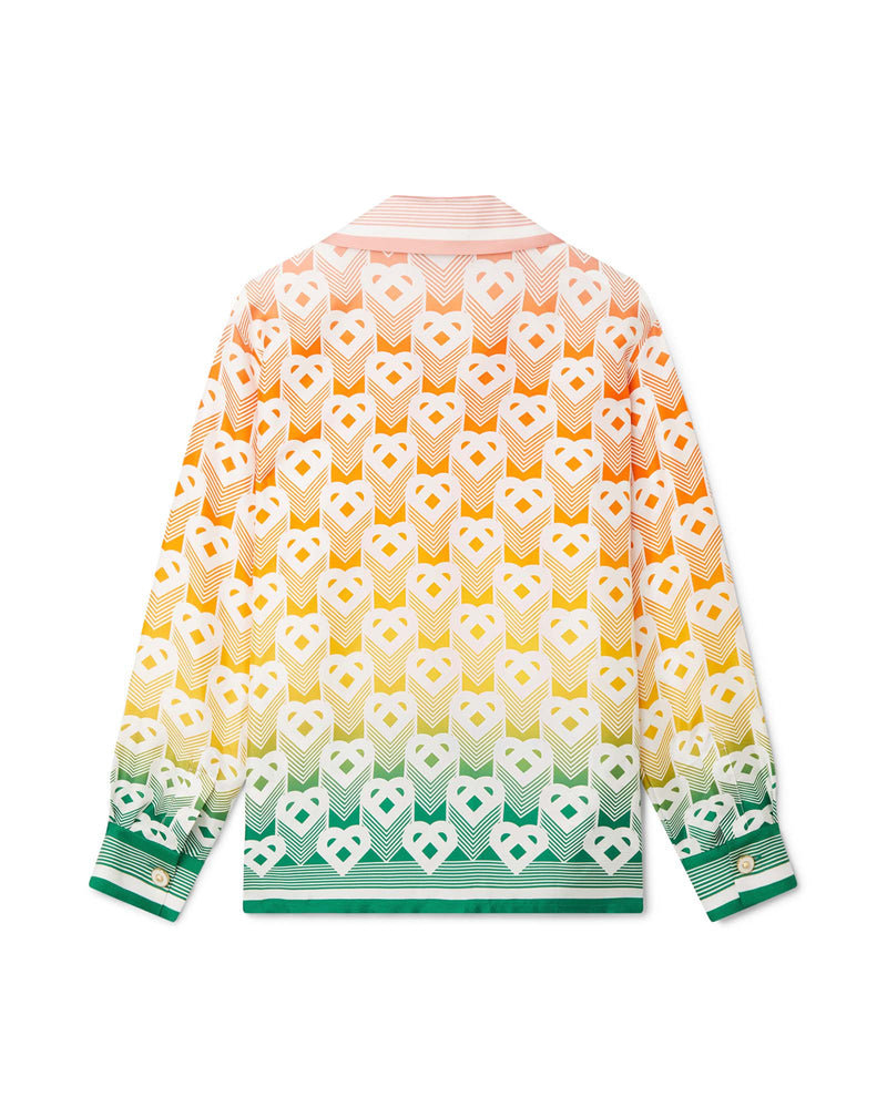 Gradient heart monogram silk shirt