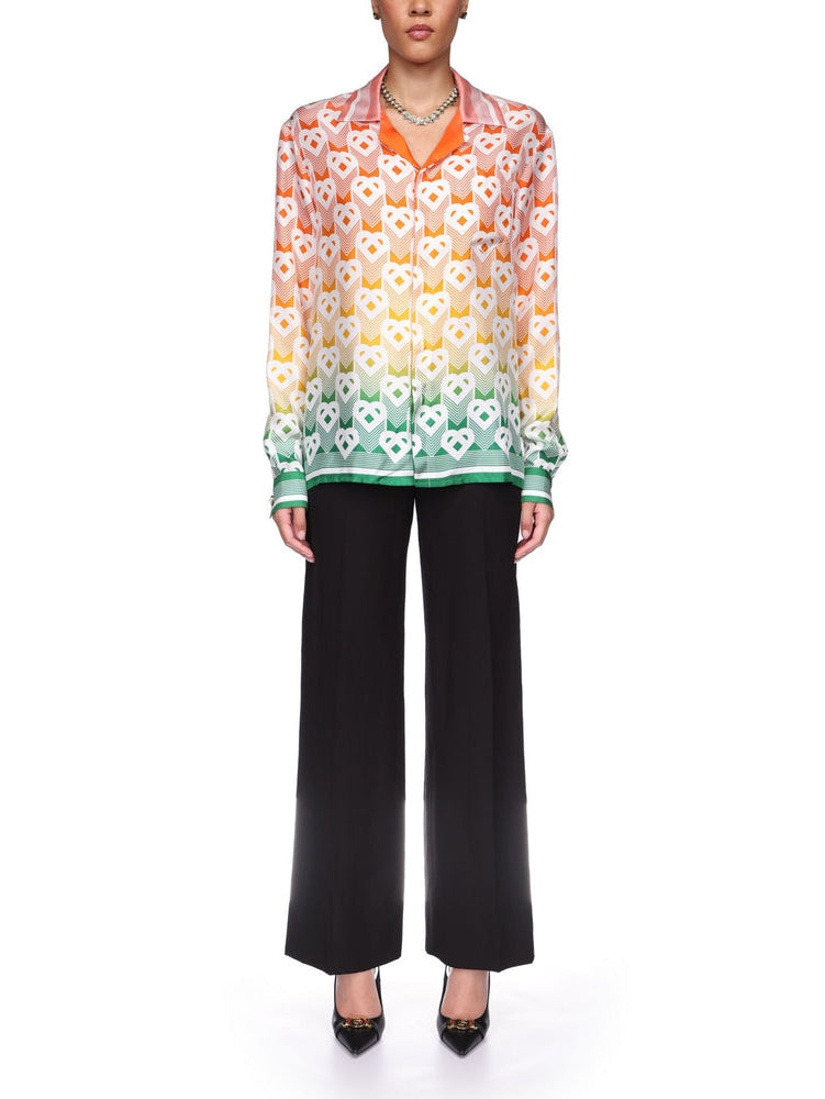 Gradient heart monogram silk shirt