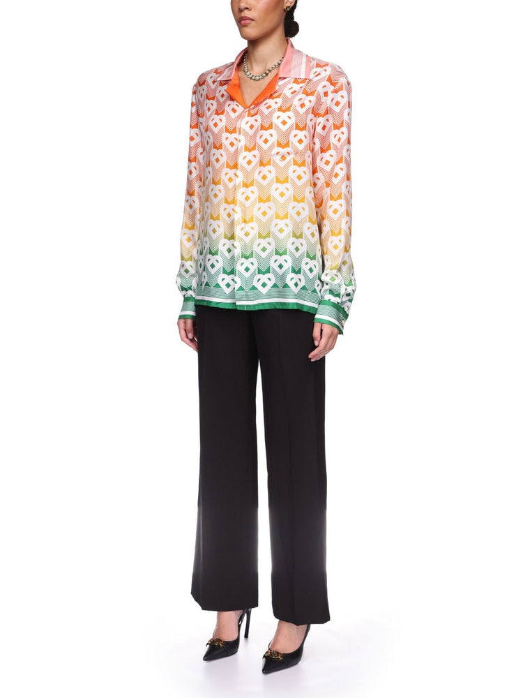 Gradient heart monogram silk shirt