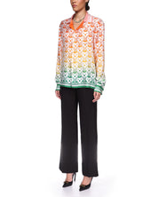 Gradient heart monogram silk shirt