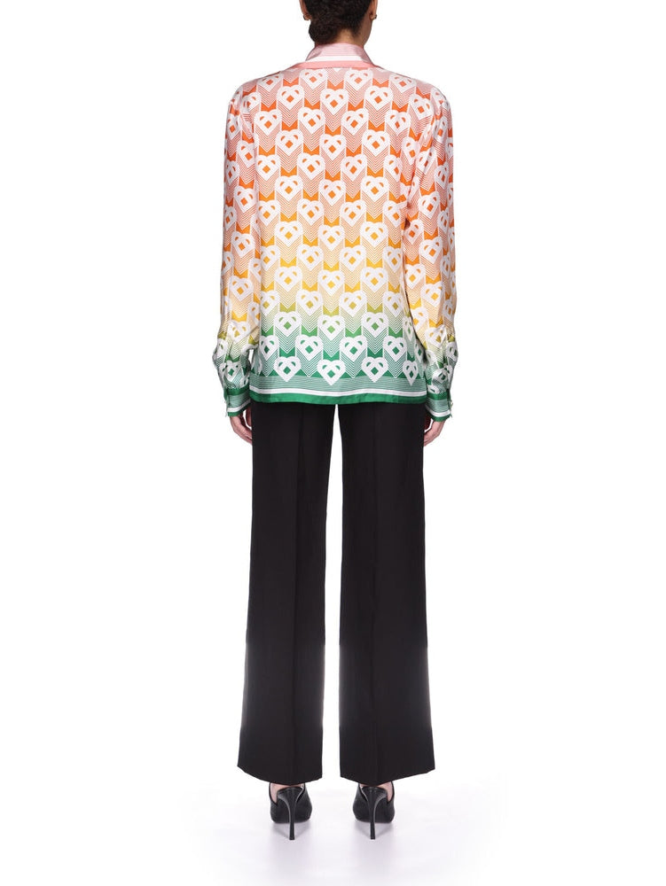 Gradient heart monogram silk shirt