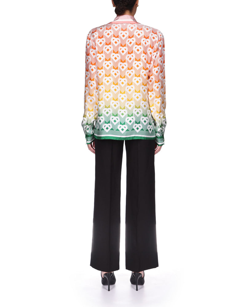 Gradient heart monogram silk shirt