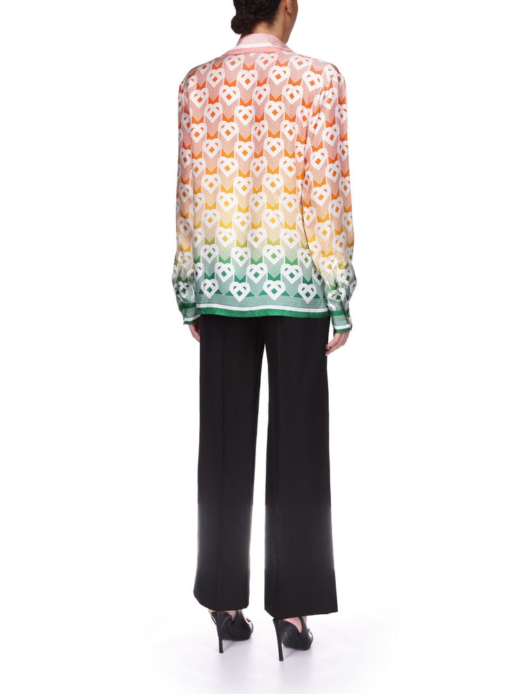 Gradient heart monogram silk shirt