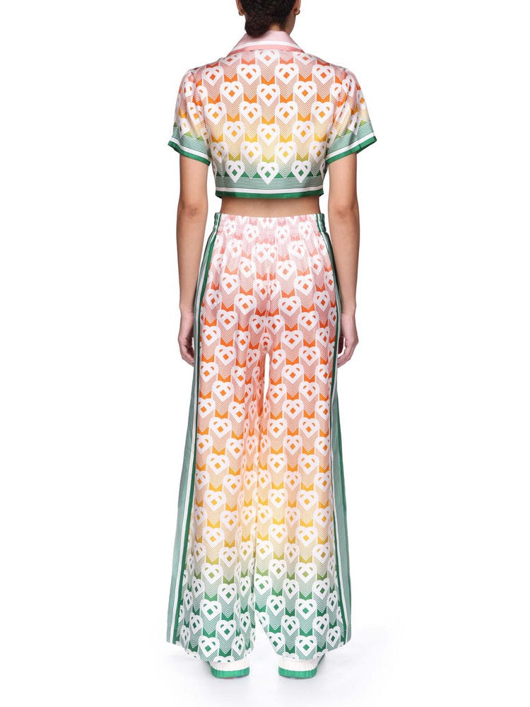 Gradient heart monogram wide leg trousers