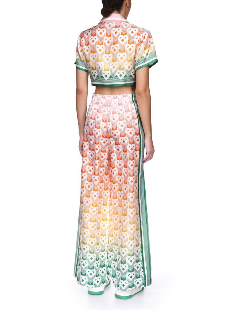 Gradient heart monogram wide leg trousers
