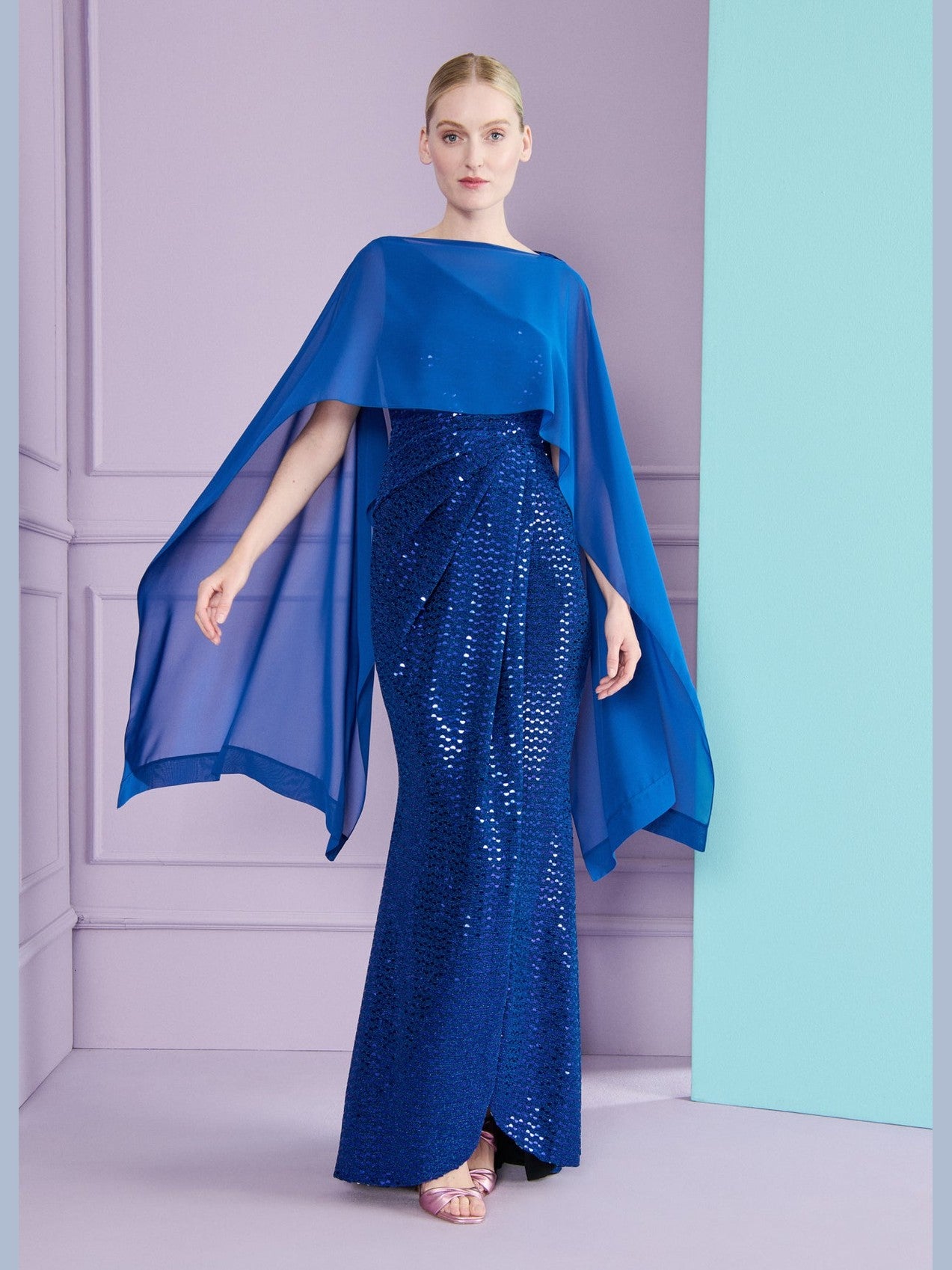 Poncho georgette enzian