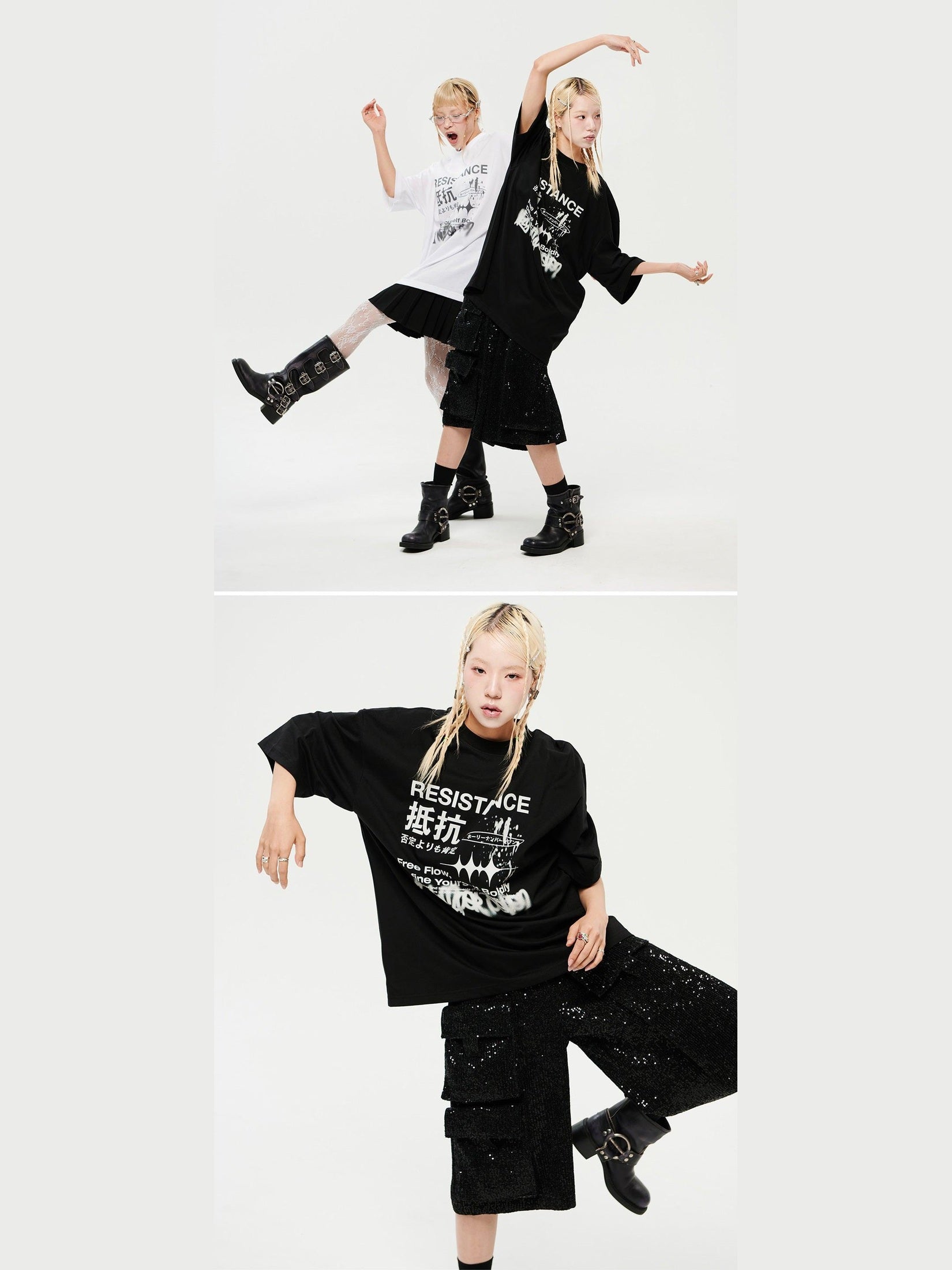 Oversized hip hop dance studio resistance graphics short sleeve t-shirt