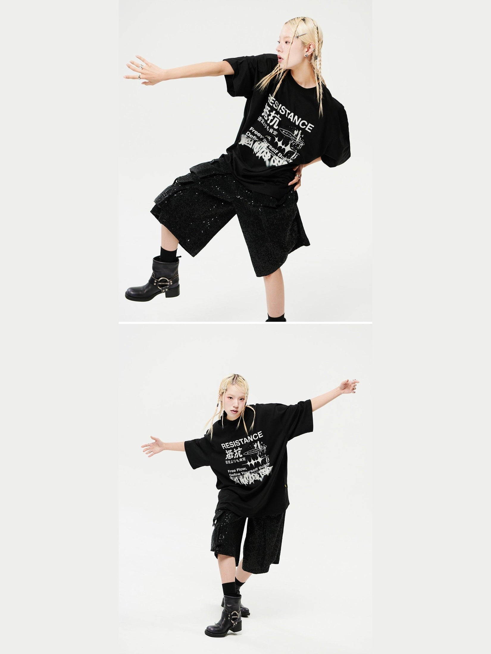 Oversized hip hop dance studio resistance graphics short sleeve t-shirt
