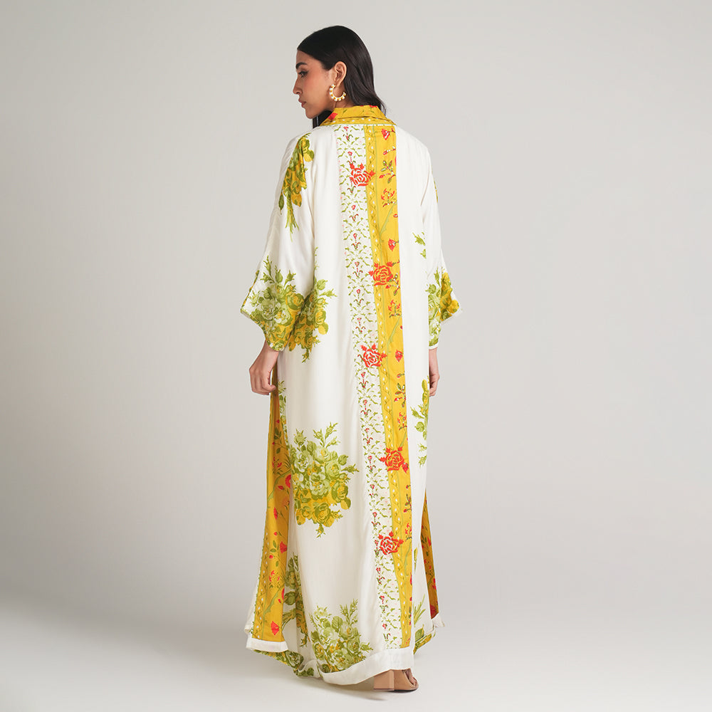 MODAL PRINTED DRESS WITH CAPE AND SCARF