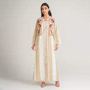 BEIGE CAPE WITH EMBROIDERY AND DRESS