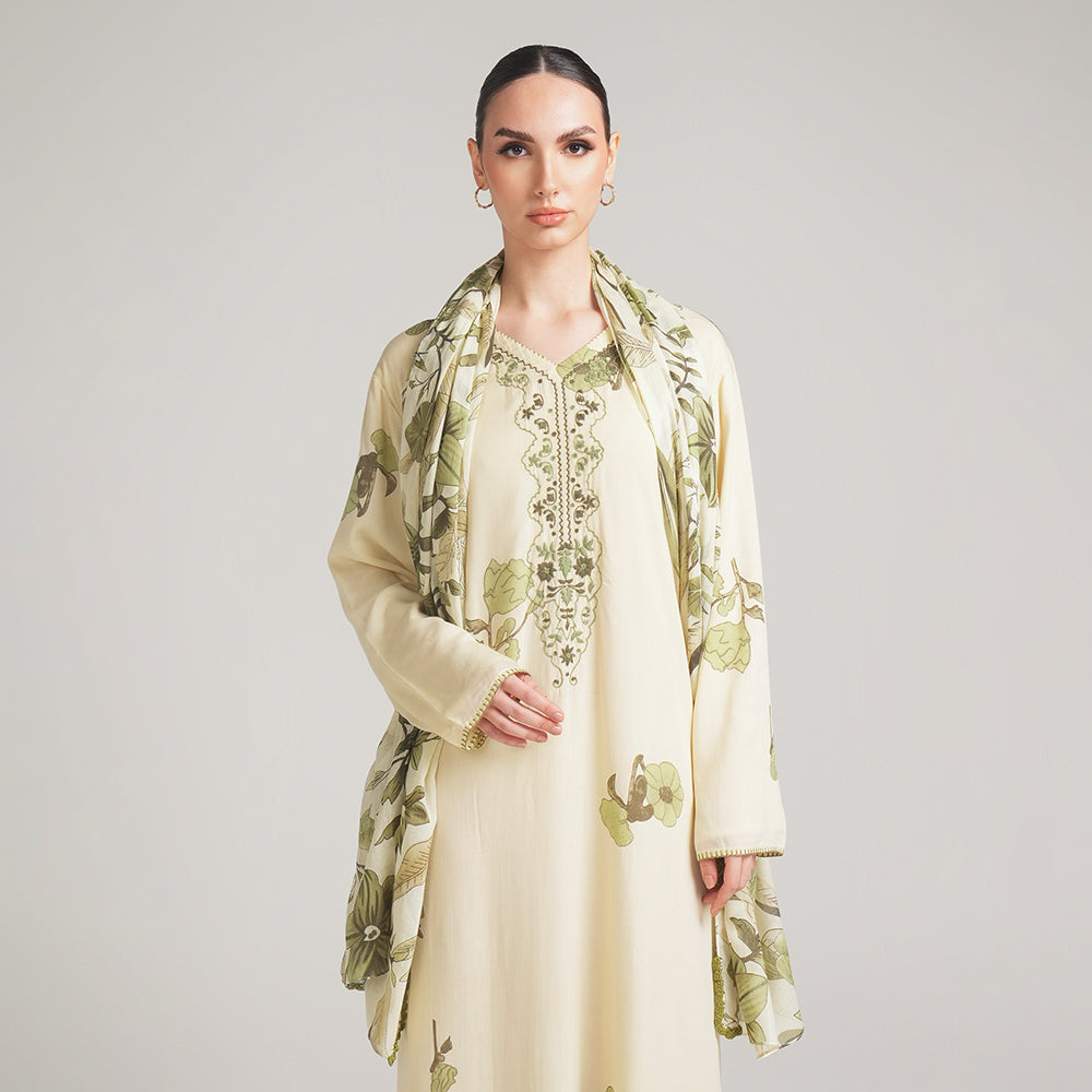 OLIVE COTTON DRESS WITH EMBROIDERY