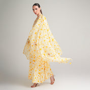 YELLOW PRINTED COTTON DRESS WITH SCARF