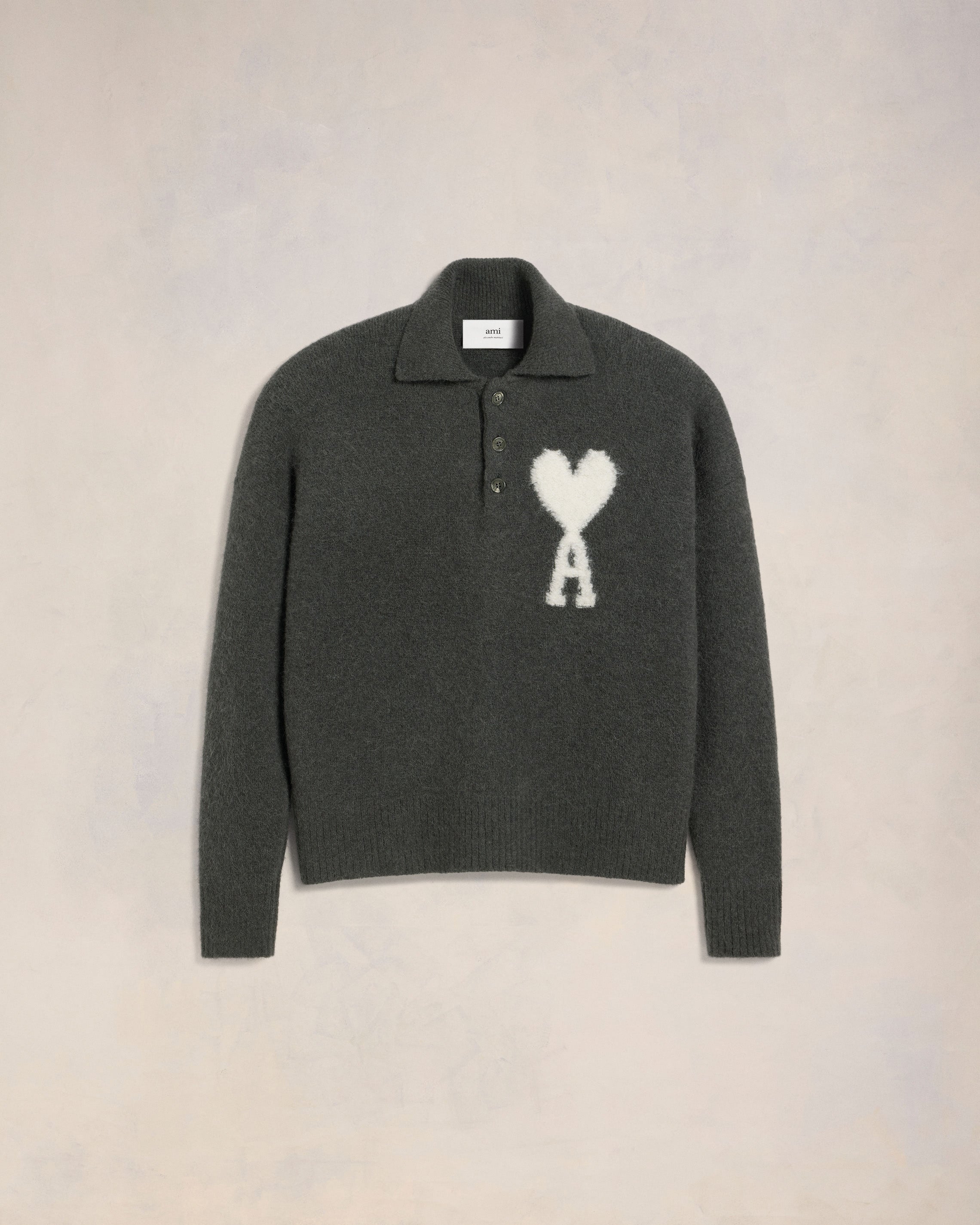 Off-White Ami de Coeur Polo Polo in hairy alpaca knit.