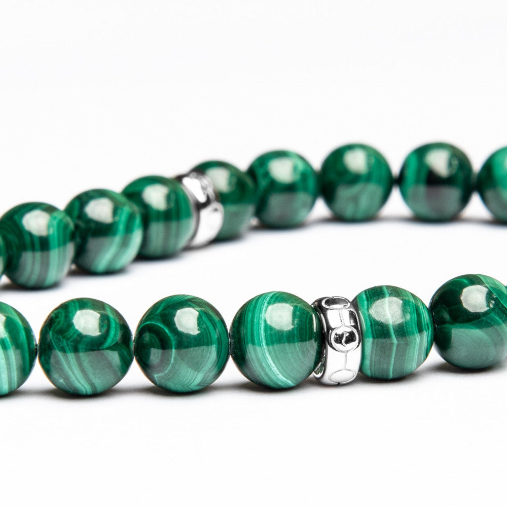 Malachite rosary with silver 8 mm