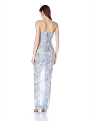 Farah ocean blue sequin multi strapless maxi dress