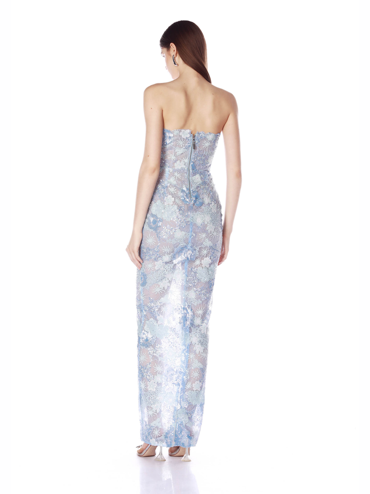 Farah ocean blue sequin multi strapless maxi dress