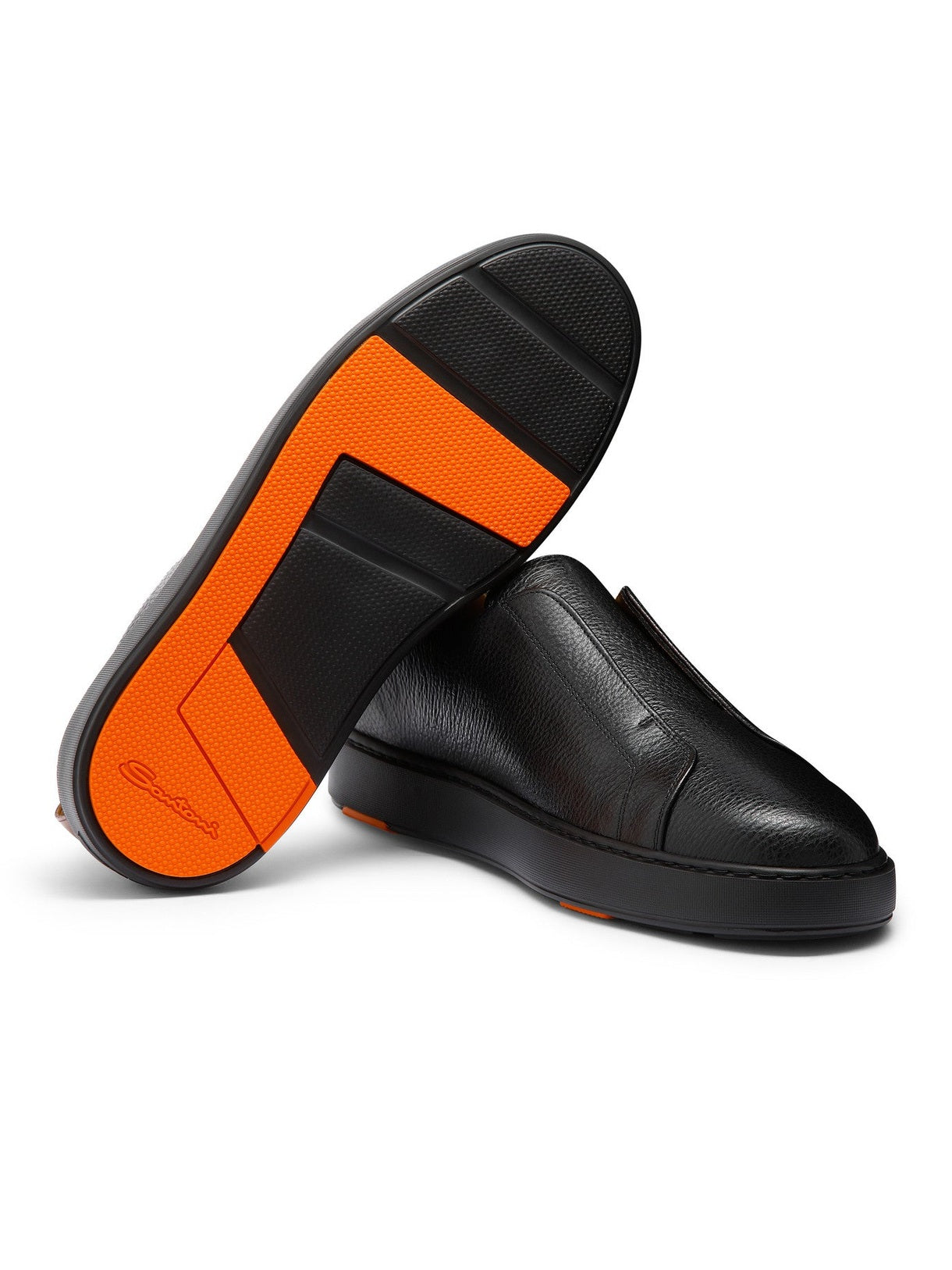 Men's black tumbled leather slip-on sneaker