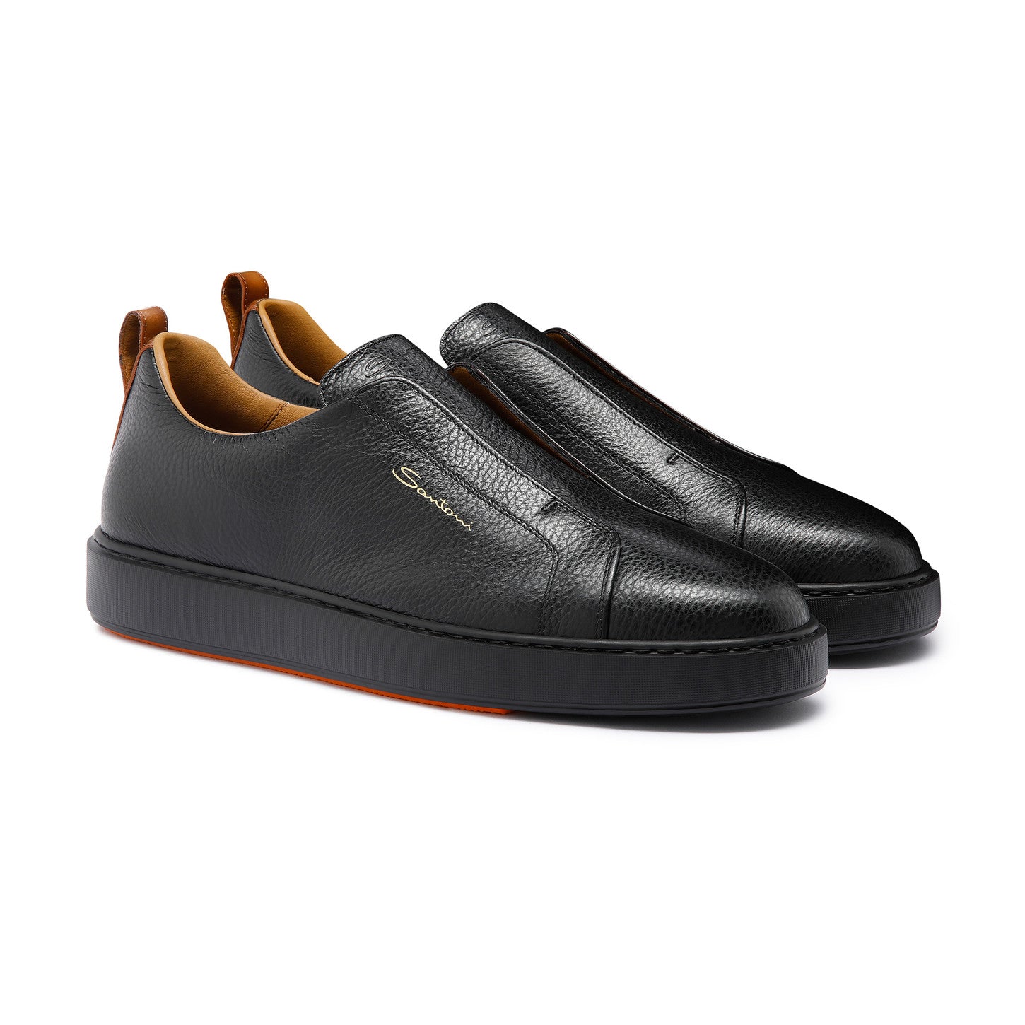 MEN'S BLACK TUMBLED LEATHER SLIP-ON SNEAKER