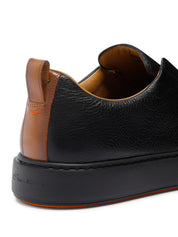 Men's black tumbled leather slip-on sneaker