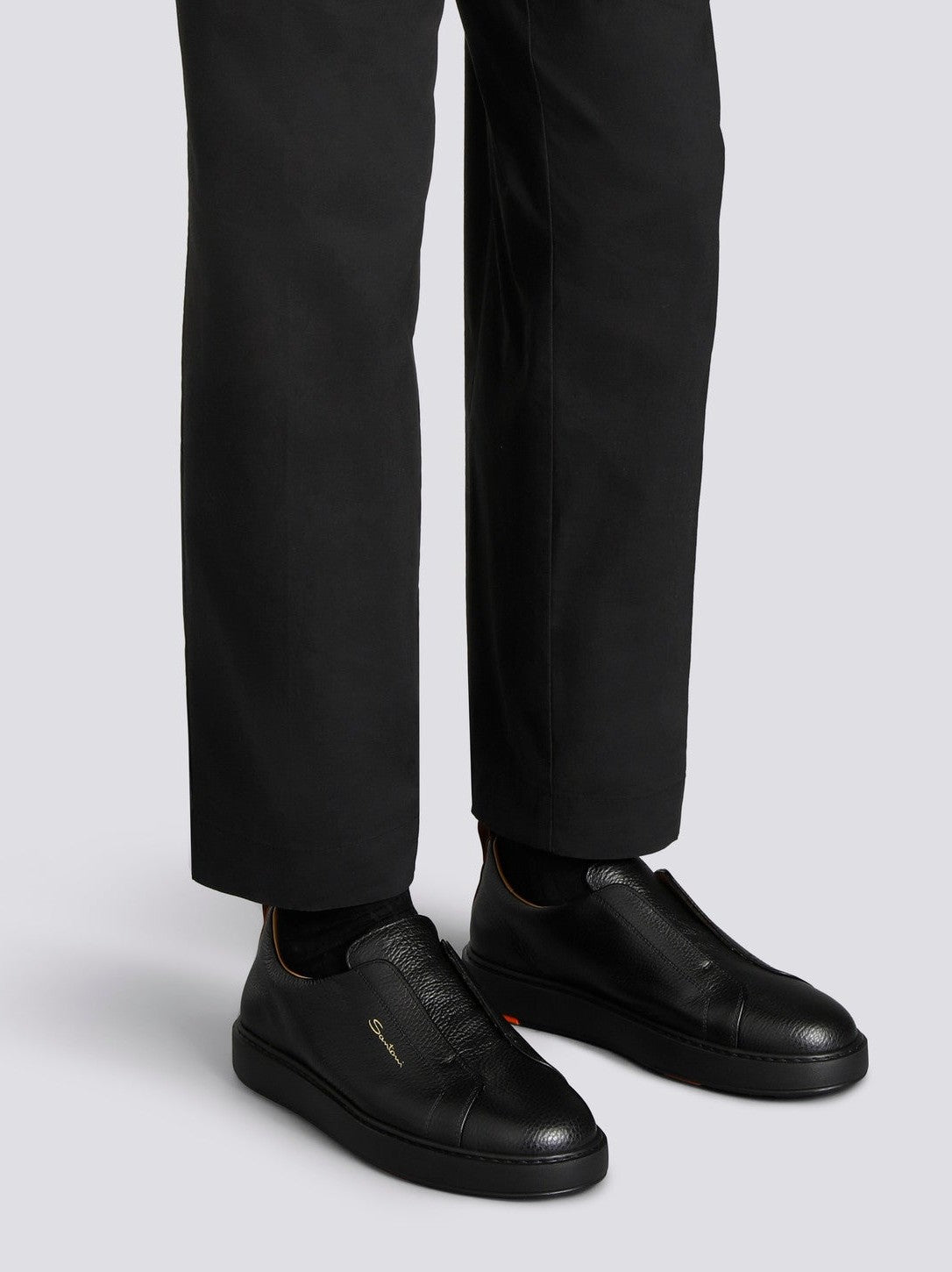Men's black tumbled leather slip-on sneaker