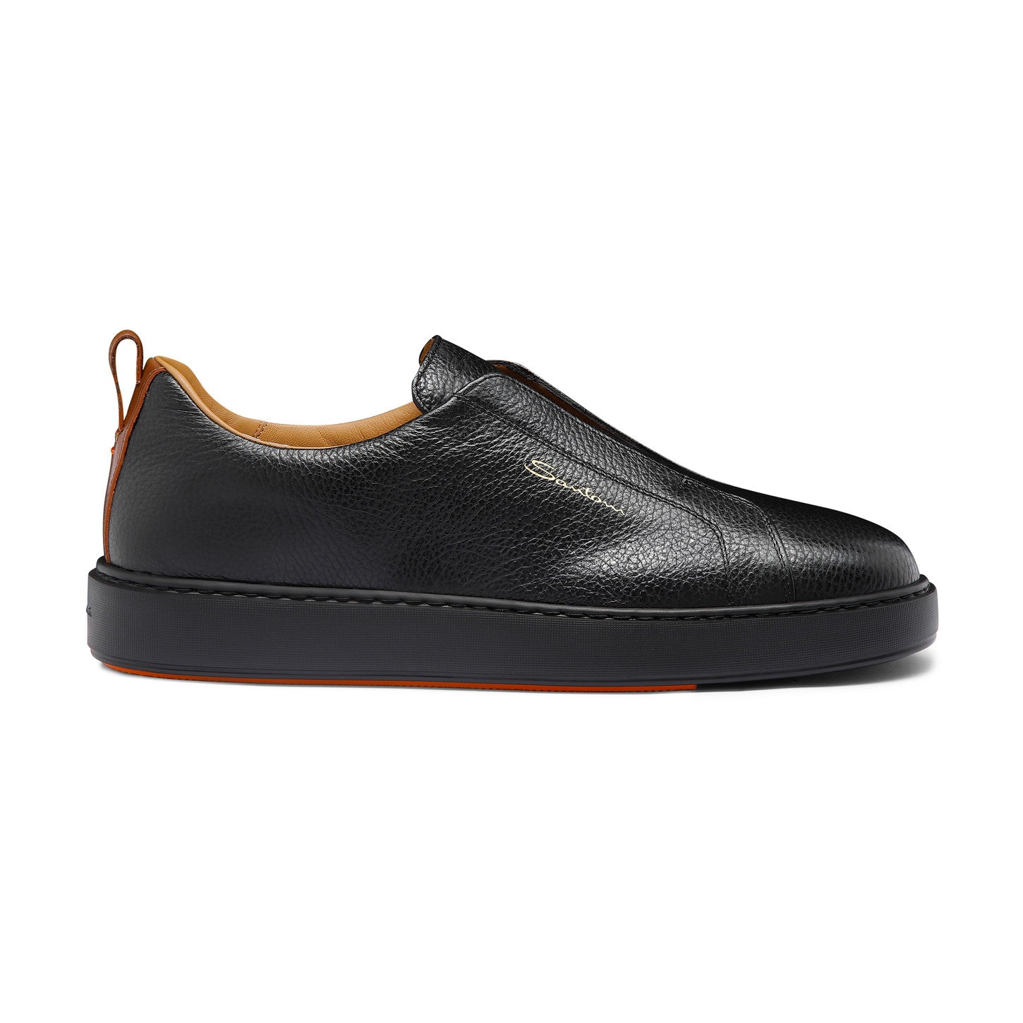 MEN'S BLACK TUMBLED LEATHER SLIP-ON SNEAKER